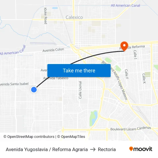 Avenida Yugoslavia / Reforma Agraria to Rectoria map