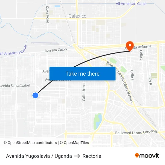 Avenida Yugoslavia / Uganda to Rectoria map