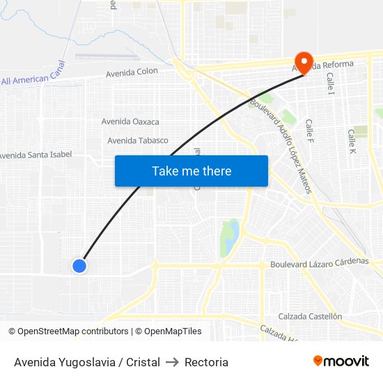 Avenida Yugoslavia / Cristal to Rectoria map