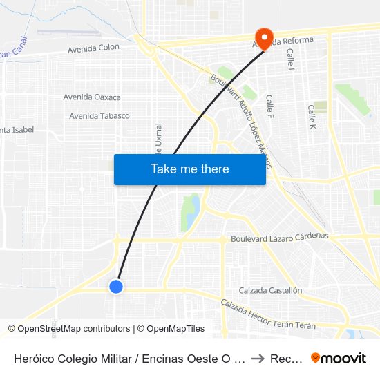 Heróico Colegio Militar / Encinas Oeste O Encinas Este to Rectoria map