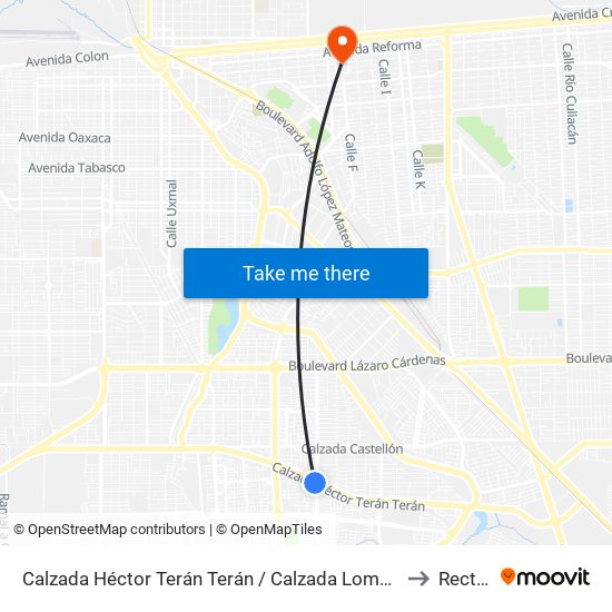 Calzada Héctor Terán Terán / Calzada Lombardo Toledano to Rectoria map