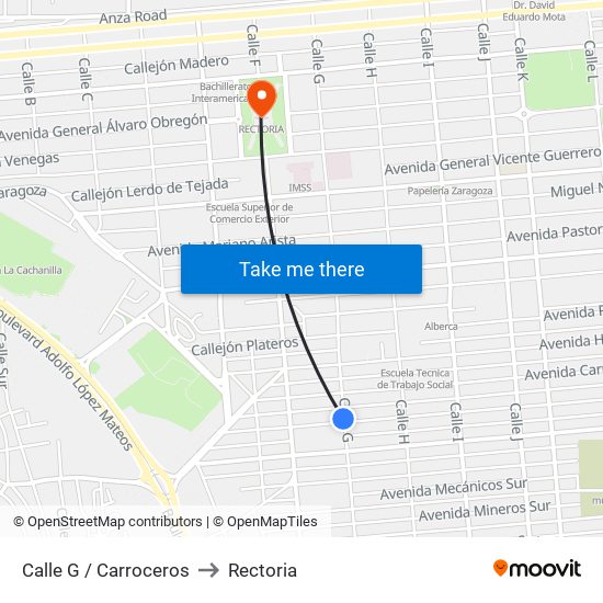 Calle G / Carroceros to Rectoria map