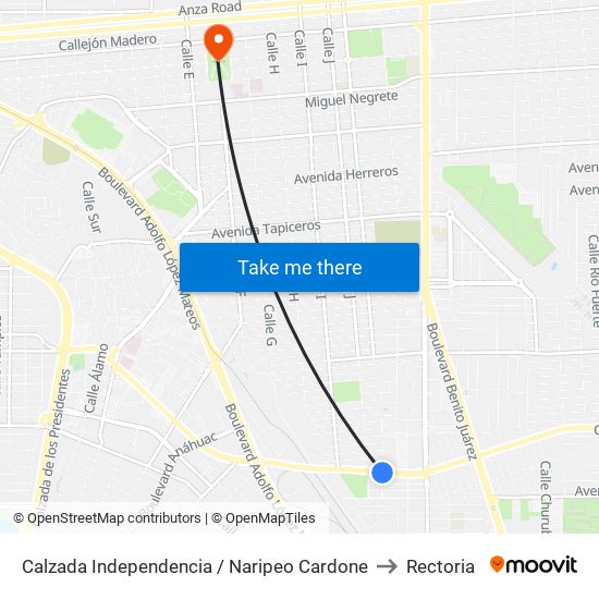 Calzada Independencia / Naripeo Cardone to Rectoria map