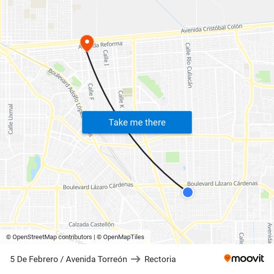 5 De Febrero / Avenida Torreón to Rectoria map