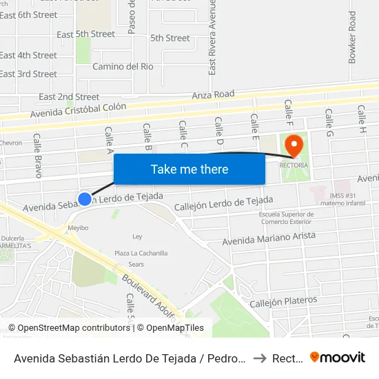 Avenida Sebastián Lerdo De Tejada / Pedro Pérez Y Ramírez to Rectoria map