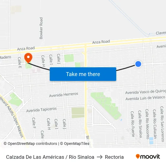 Calzada De Las Américas / Río Sinaloa to Rectoria map