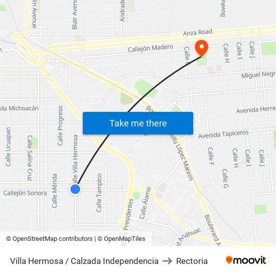 Villa Hermosa / Calzada Independencia to Rectoria map