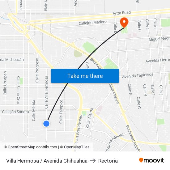 Villa Hermosa / Avenida Chihuahua to Rectoria map