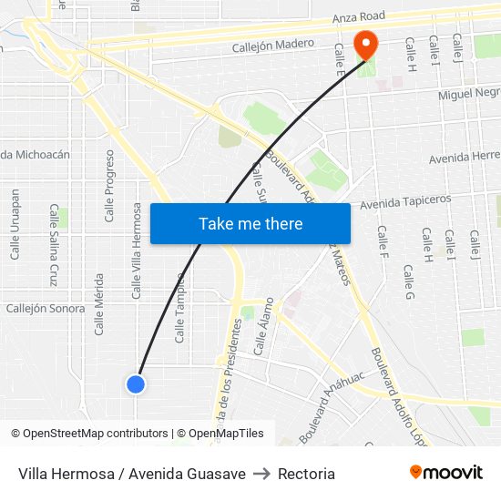 Villa Hermosa / Avenida Guasave to Rectoria map