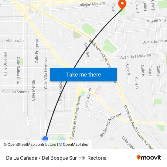De La Cañada / Del Bosque Sur to Rectoria map