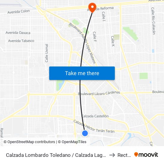 Calzada Lombardo Toledano / Calzada Laguna Xochimilco to Rectoria map