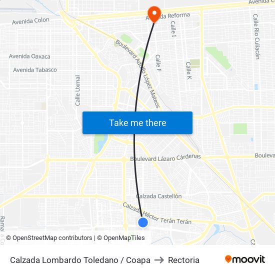 Calzada Lombardo Toledano / Coapa to Rectoria map