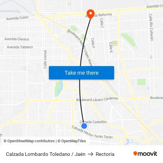 Calzada Lombardo Toledano / Jaén to Rectoria map