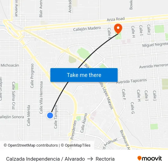 Calzada Independencia / Alvarado to Rectoria map