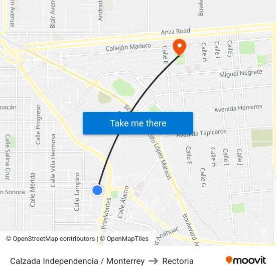 Calzada Independencia / Monterrey to Rectoria map