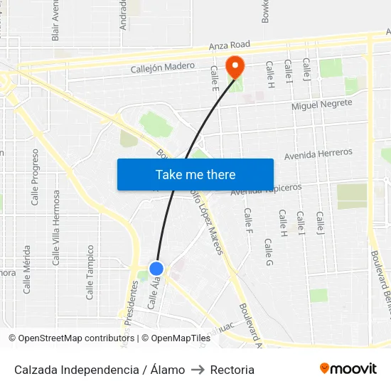 Calzada Independencia / Álamo to Rectoria map