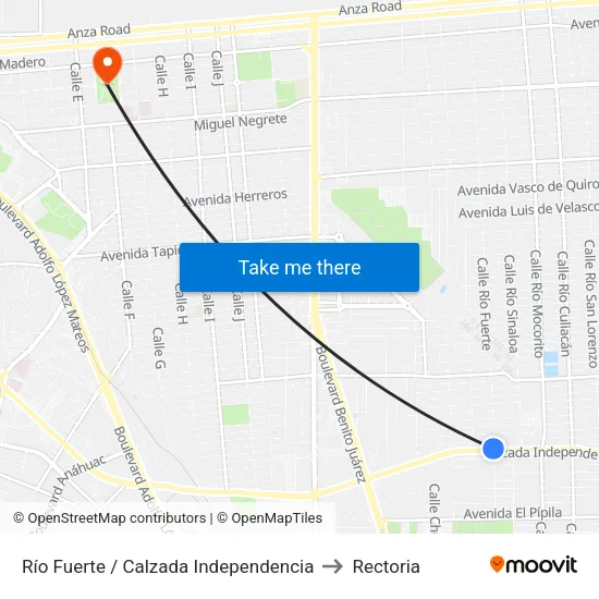 Río Fuerte / Calzada Independencia to Rectoria map
