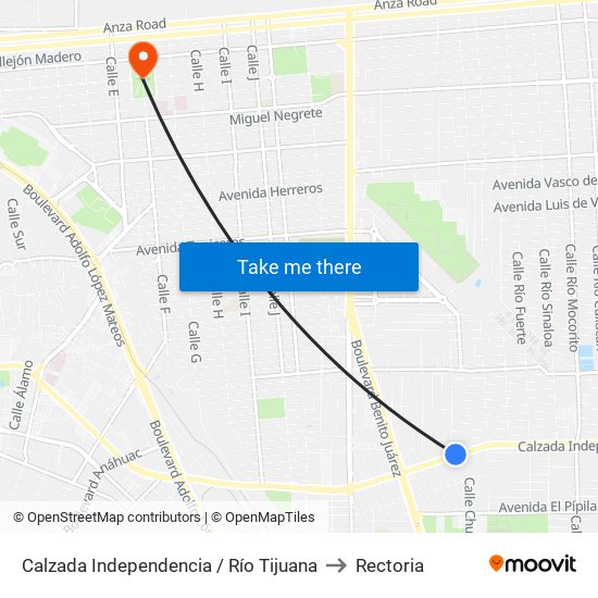 Calzada Independencia / Río Tijuana to Rectoria map