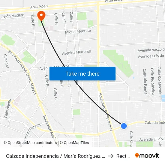 Calzada Independencia / María Rodríguez Del Toro to Rectoria map