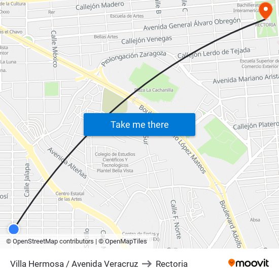 Villa Hermosa / Avenida Veracruz to Rectoria map