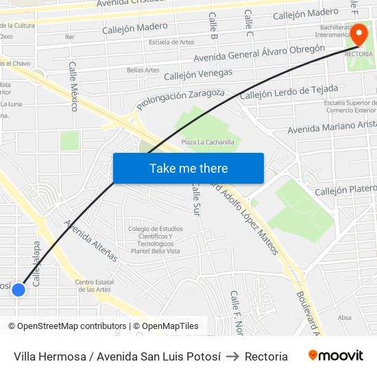 Villa Hermosa / Avenida San Luis Potosí to Rectoria map