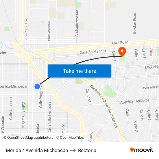 Mérida / Avenida Michoacán to Rectoria map