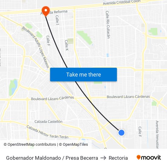 Gobernador Maldonado / Presa Becerra to Rectoria map