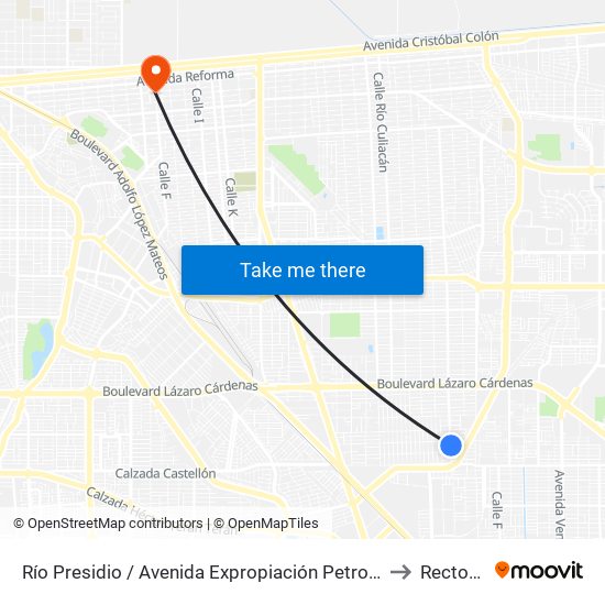 Río Presidio / Avenida Expropiación Petrolera to Rectoria map