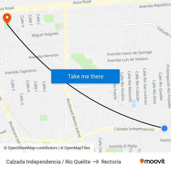 Calzada Independencia / Río Quelite to Rectoria map