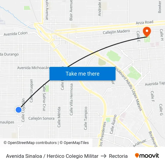 Avenida Sinaloa / Heróico Colegio Militar to Rectoria map