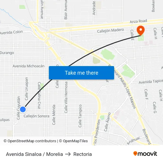 Avenida Sinaloa / Morelia to Rectoria map