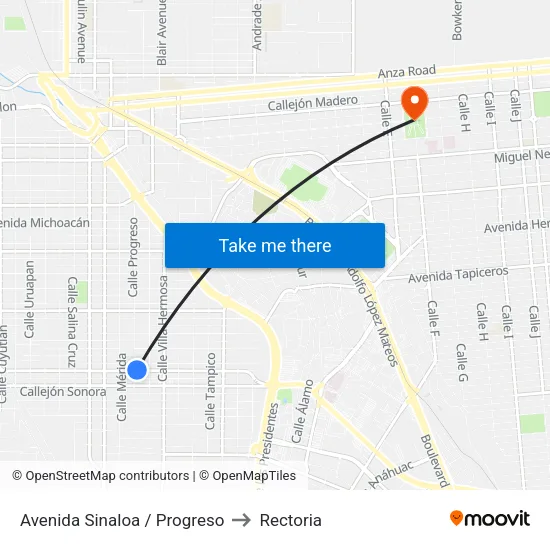 Avenida Sinaloa / Progreso to Rectoria map