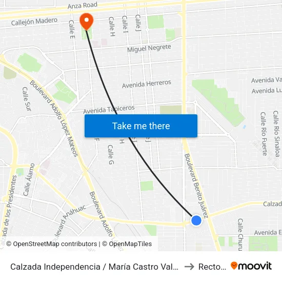 Calzada Independencia / María Castro Valenzuela to Rectoria map