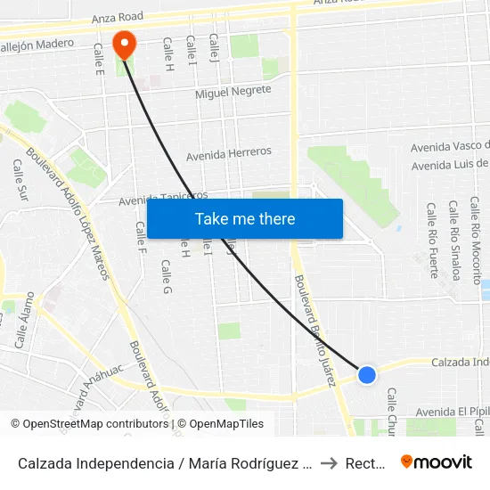 Calzada Independencia / María Rodríguez Del Toro to Rectoria map