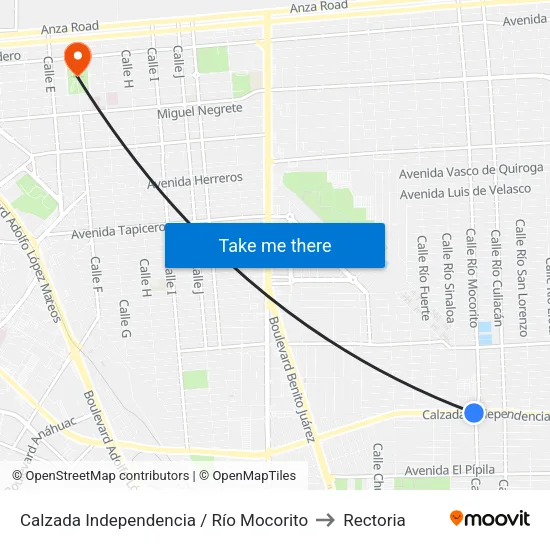 Calzada Independencia / Río Mocorito to Rectoria map