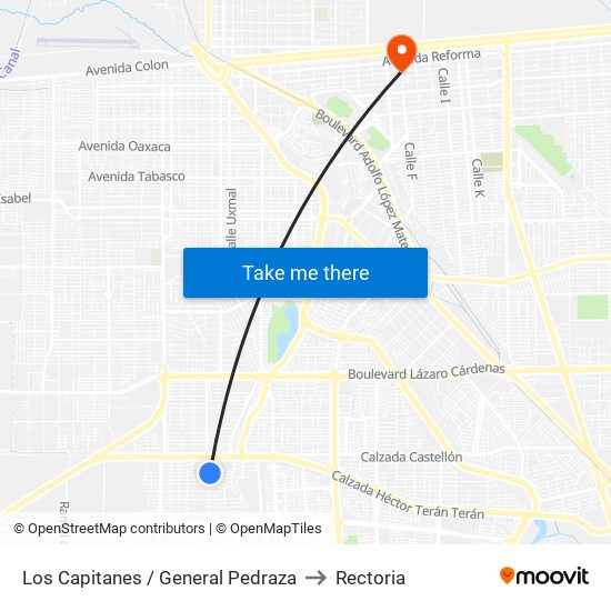 Los Capitanes / General Pedraza to Rectoria map