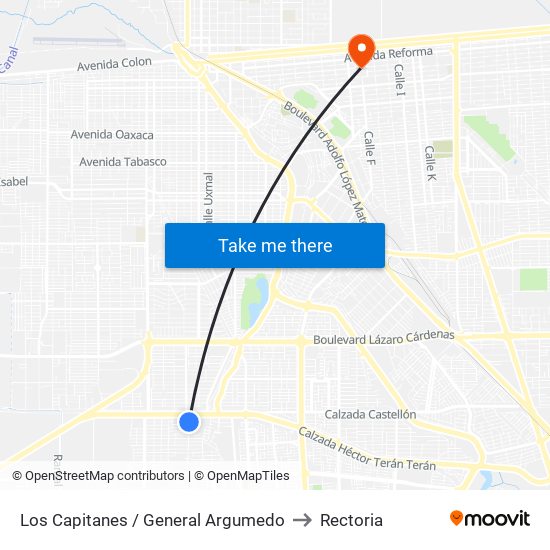 Los Capitanes / General Argumedo to Rectoria map