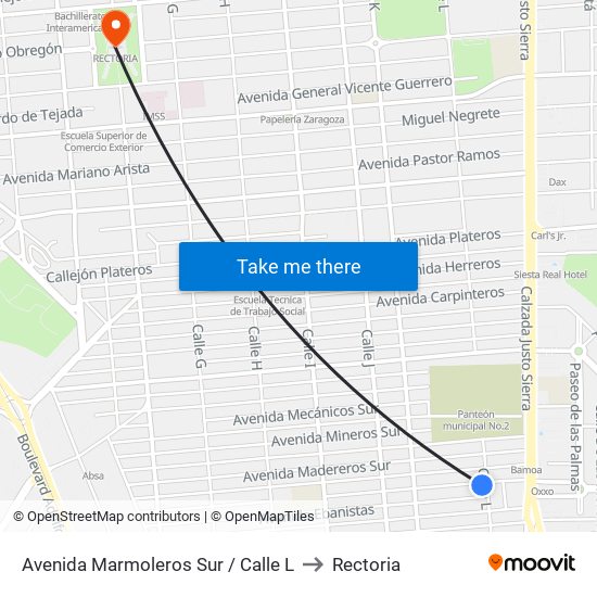 Avenida Marmoleros Sur / Calle L to Rectoria map