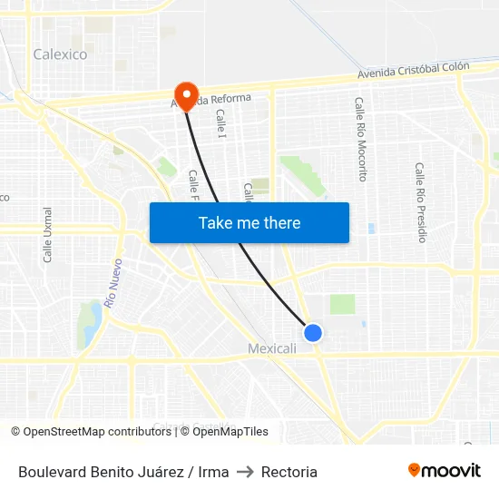 Boulevard Benito Juárez / Irma to Rectoria map