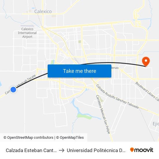 Calzada Esteban Cantú / Periférico to Universidad Politécnica De Baja California map