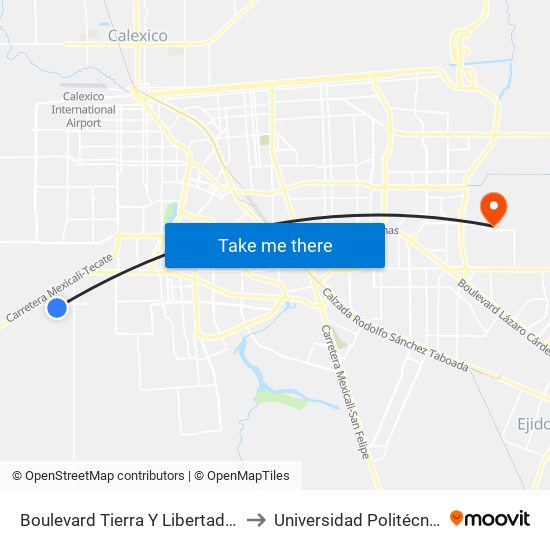 Boulevard Tierra Y Libertad / Avenida Lázaro Cárdenas to Universidad Politécnica De Baja California map