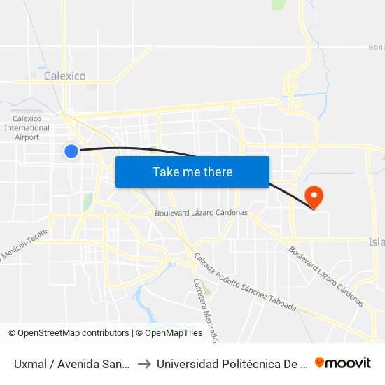 Uxmal / Avenida San Luis Potosí to Universidad Politécnica De Baja California map