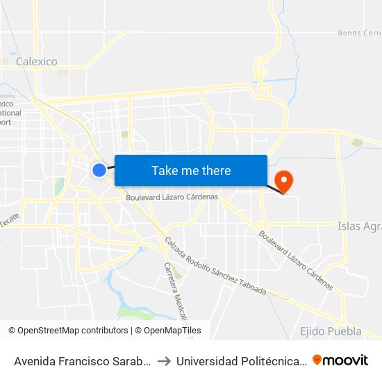Avenida Francisco Sarabia / Apóstol Central to Universidad Politécnica De Baja California map