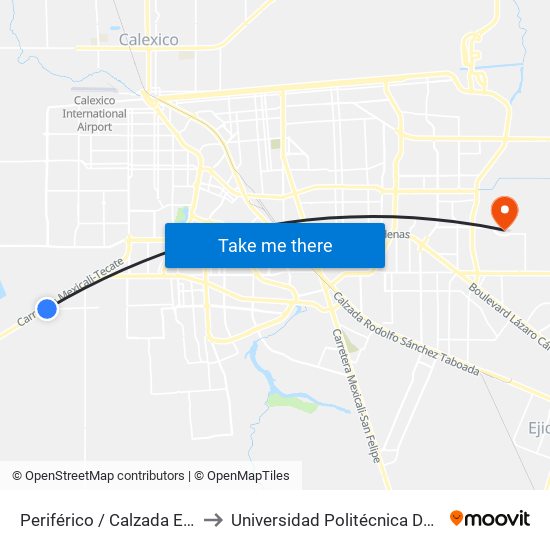 Periférico / Calzada Esteban Cantú to Universidad Politécnica De Baja California map
