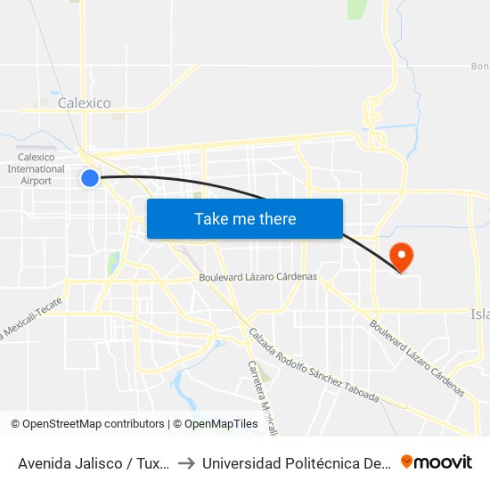 Avenida Jalisco / Tuxtla Gutiérrez to Universidad Politécnica De Baja California map