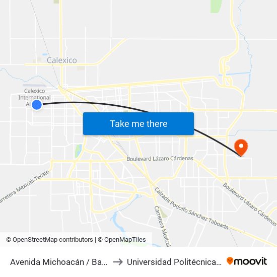 Avenida Michoacán / Bahía De Los Ángeles to Universidad Politécnica De Baja California map
