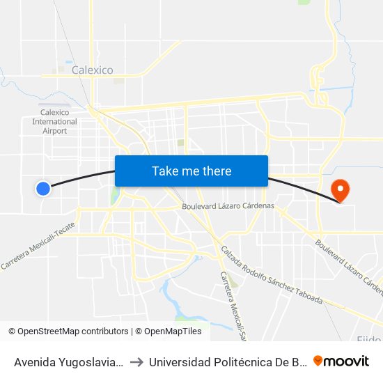 Avenida Yugoslavia / Polonia to Universidad Politécnica De Baja California map