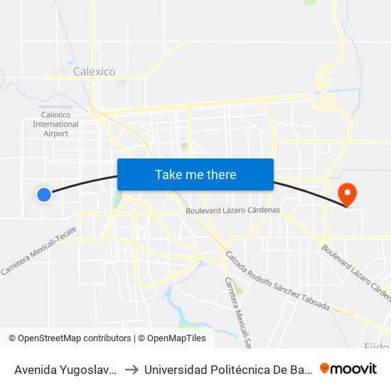 Avenida Yugoslavia / Siria to Universidad Politécnica De Baja California map