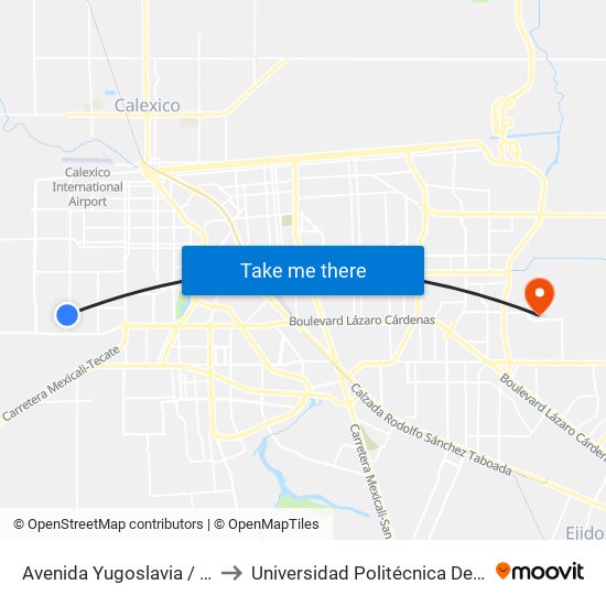 Avenida Yugoslavia / Veterinarios to Universidad Politécnica De Baja California map