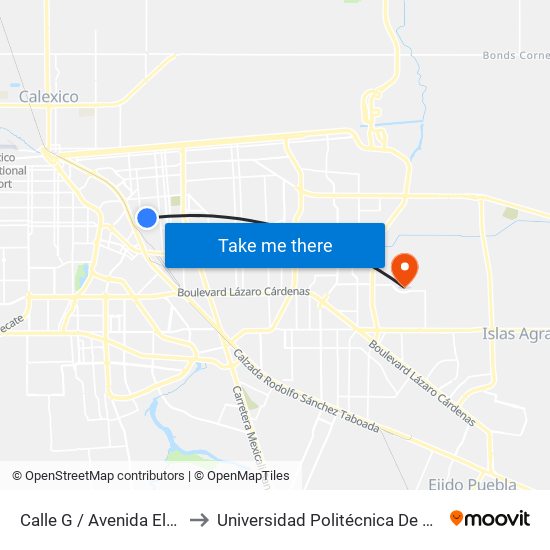 Calle G / Avenida Electricistas to Universidad Politécnica De Baja California map